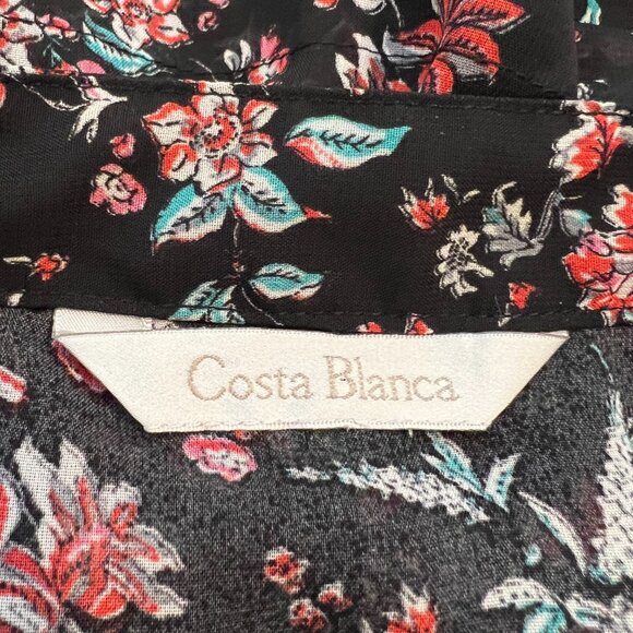 Costa Blanca Mini dress / tunic Sz M Black red green floral flowy sheet light - Picture 8 of 12